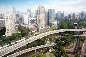 Fototapeta na wymiar Singapore's modern skyline of banks and office buildings