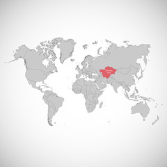 World map with the mark of the country. Central Asia. Vector illustration.