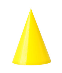 Fototapeta premium 3d printed model of cone from yellow printer filament. Isolated on white. Printing at home 3d objects from thermoplastic.