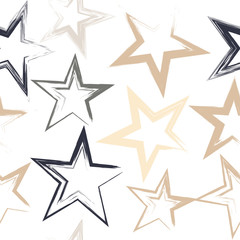 Cute vector geometric seamless pattern. Brush strokes and stars. Hand drawn grunge texture. Abstract forms. Endless texture can be used for printing onto fabric or paper