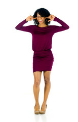 Fototapeta premium female model attractive woman on plein background with copy spac