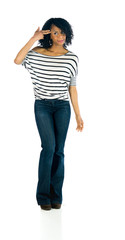 Fototapeta premium female model attractive woman on plein background with copy spac