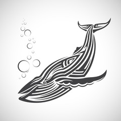 Big whale in the form of tribal, white background.