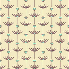 Boho brown and mint color floral pattern. Doodle vector illustration. Stationery, package design, background,wallpaper, textile, packaging pattern. Web texture. Tulips pattern. Abstract pattern.