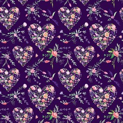 Vintage Romantic Floral Pattern on Purple Background