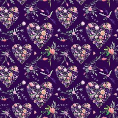 Vintage Romantic Floral Pattern on Purple Background