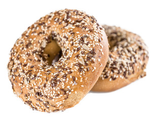 Wholemeal Bagels isolated on white
