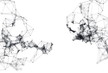 Abstract 3d illustration of Molecular structure on white background. Connected colorfully lines with dots. Concept of the science, connection, chemistry, biology, medicine, technology.