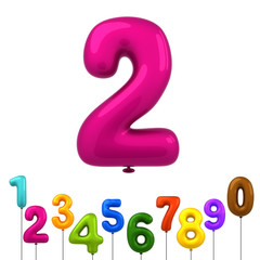 colorful shiny balloons number 3d rendering on white background