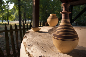 Fototapeta na wymiar Handmade Clay WIne Pitcher on pottery kiln