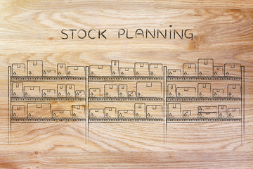 Fototapeta premium warehouse shelves with products in boxes, stock planning