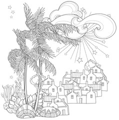 Hand drawn doodle outline palm tree