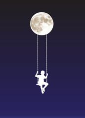 boy on a swing at moonlight