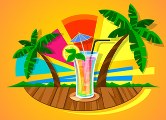 Summer time in beach sea shore with cocktail