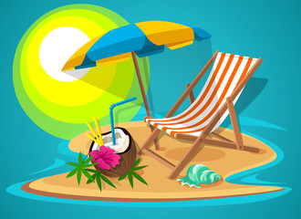 Paradise Island with beach chairs and umbrella