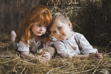 The little children playing among the hay 6118. © alenazamotaeva