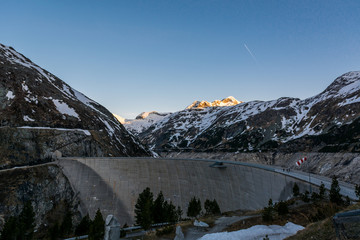 Mountain hydro dam in the morning.