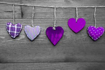 Fototapeta premium Loving Greeting Card With Purple Hearts