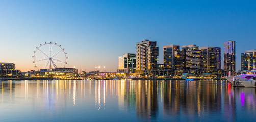 Panoramic image of the docklands waterfront area of Melbourne