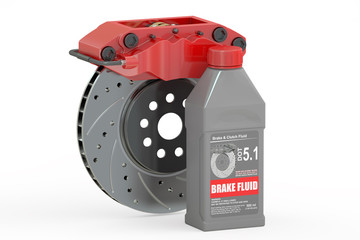 Brake Fluid with Disc Brake, 3D rendering