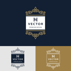 Line graphics monogram. Elegant art logo design. Letter SH. Graceful template. Business sign, identity for Restaurant, Royalty, Boutique, Cafe, Hotel, Heraldic, Jewelry, Fashion. Vector elements