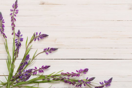 flowers on white wooden background