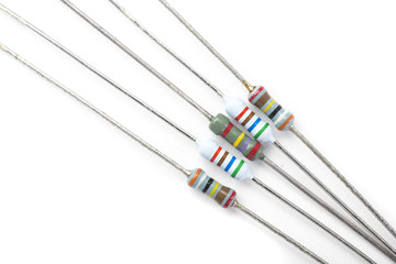 5 Resistors on white background - obrazy, fototapety, plakaty