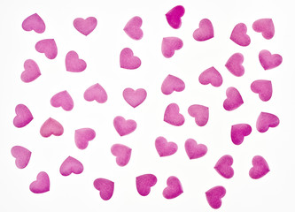 red rose bud in a pink hearts background