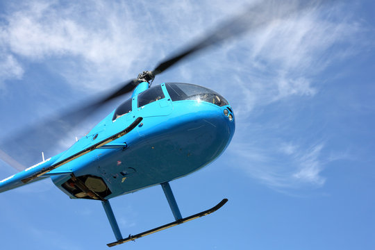 The aircraft - small blue helicopter