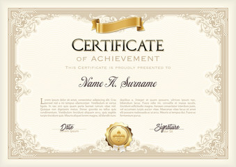 Certificate of Recognition Vintage Frame with Gold Ribbon. Landscape.