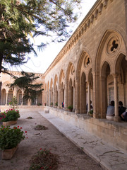 Fototapeta premium The gothic corridor of atrium in Church of the Pater Noster on M
