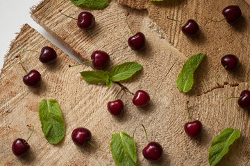 Cherries with water drops on the stump