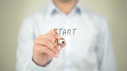Start Again, Man Writing on Transparent Screen