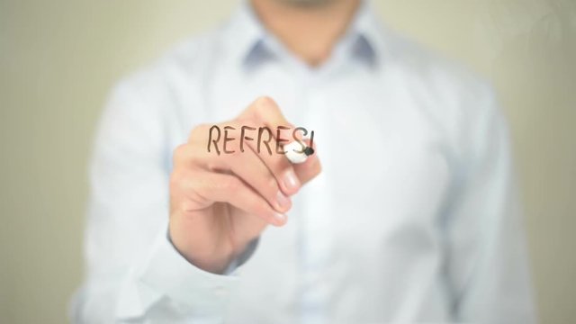 Refresh Your Life, Man Writing on Transparent Screen