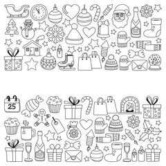Doodle vector icons Merry christmas and happy new year
