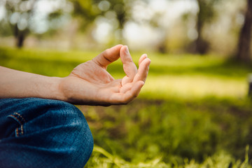 hand man meditating on the nature, relaxation