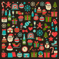 Doodle vector icons Merry christmas and happy new year