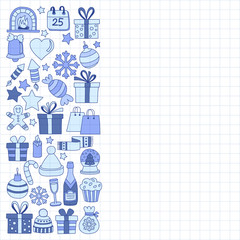 Doodle vector icons Merry christmas and happy new year