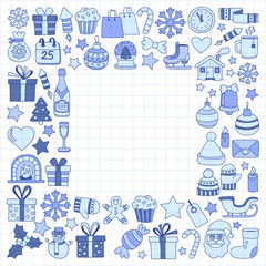 Doodle vector icons Merry christmas and happy new year