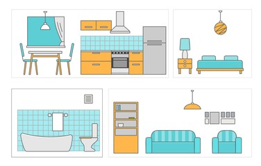 Interiors room with furniture