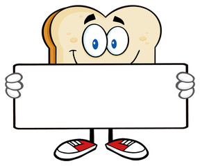 Bread Slice Cartoon Mascot Character Holding A Blank Sign