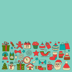 Doodle vector icons Merry christmas and happy new year