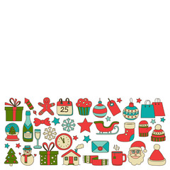 Doodle vector icons Merry christmas and happy new year