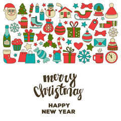 Doodle vector icons Merry christmas and happy new year