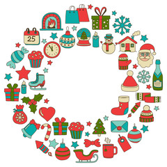 Doodle vector icons Merry christmas and happy new year