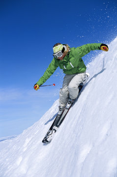 A skier in the snow.