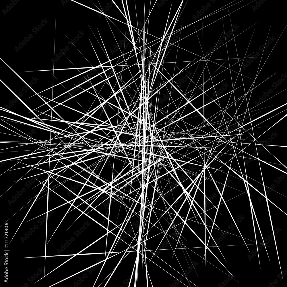 Poster Random, scattered irregular lines abstract uncolored pattern