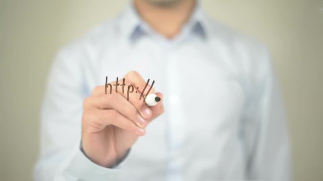 Web Address, Man Writing on Transparent Screen