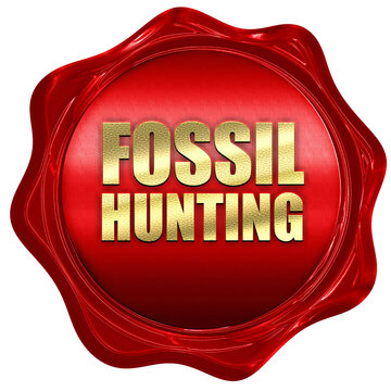 fossil hunting, 3D rendering, a red wax seal