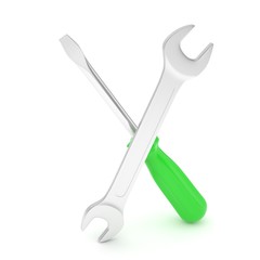 3D Illustration Wrench and screwdriver, service concept